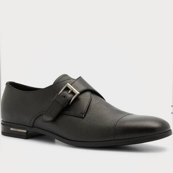Prada Men's Black Saffiano Leather Monk Strap Loafers - Picture 1 of 14